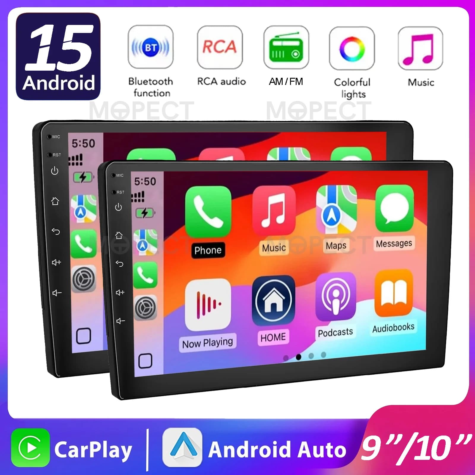 MOPECT Android autoradio 2 Din autoradio draadloze Carplay multimediaspeler universeel 7/9/10 inch auto 4+64G stereo GPS Wifi