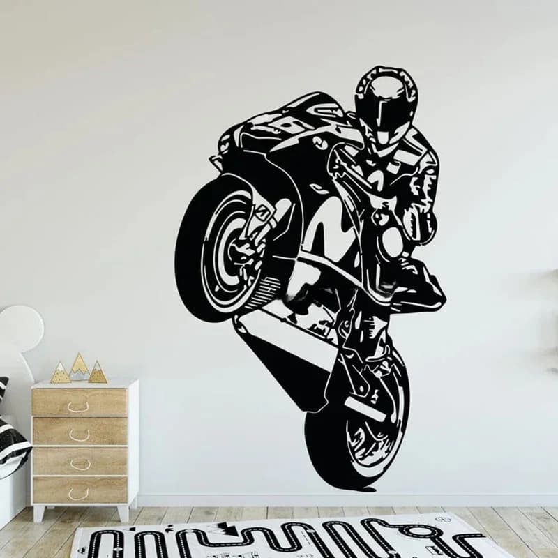 Motorfiets Muurtattoo Motorfiets Racing Driver Snelweg Moto Bike Muursticker Home Kamer Decoratie Ontwerp Vinyl Decals B739