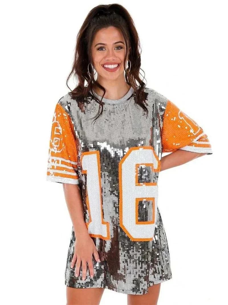 Nieuwe Honkbal Voetbal Basketballgame Vrouwelijke Tops Pailletten Vrouwen Jersey Jurk