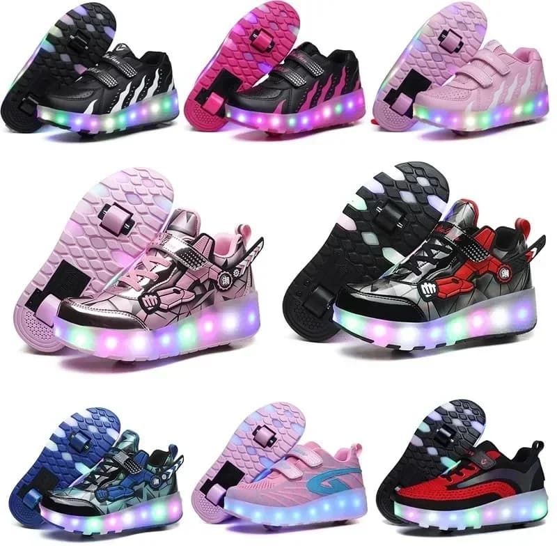 Trendy LED-licht oplaadbare rolschaatsschoenen voor kinderen, 2 wielen, mode, jongens, meisjes, cadeau, casual buitensport, hardloopsneakers