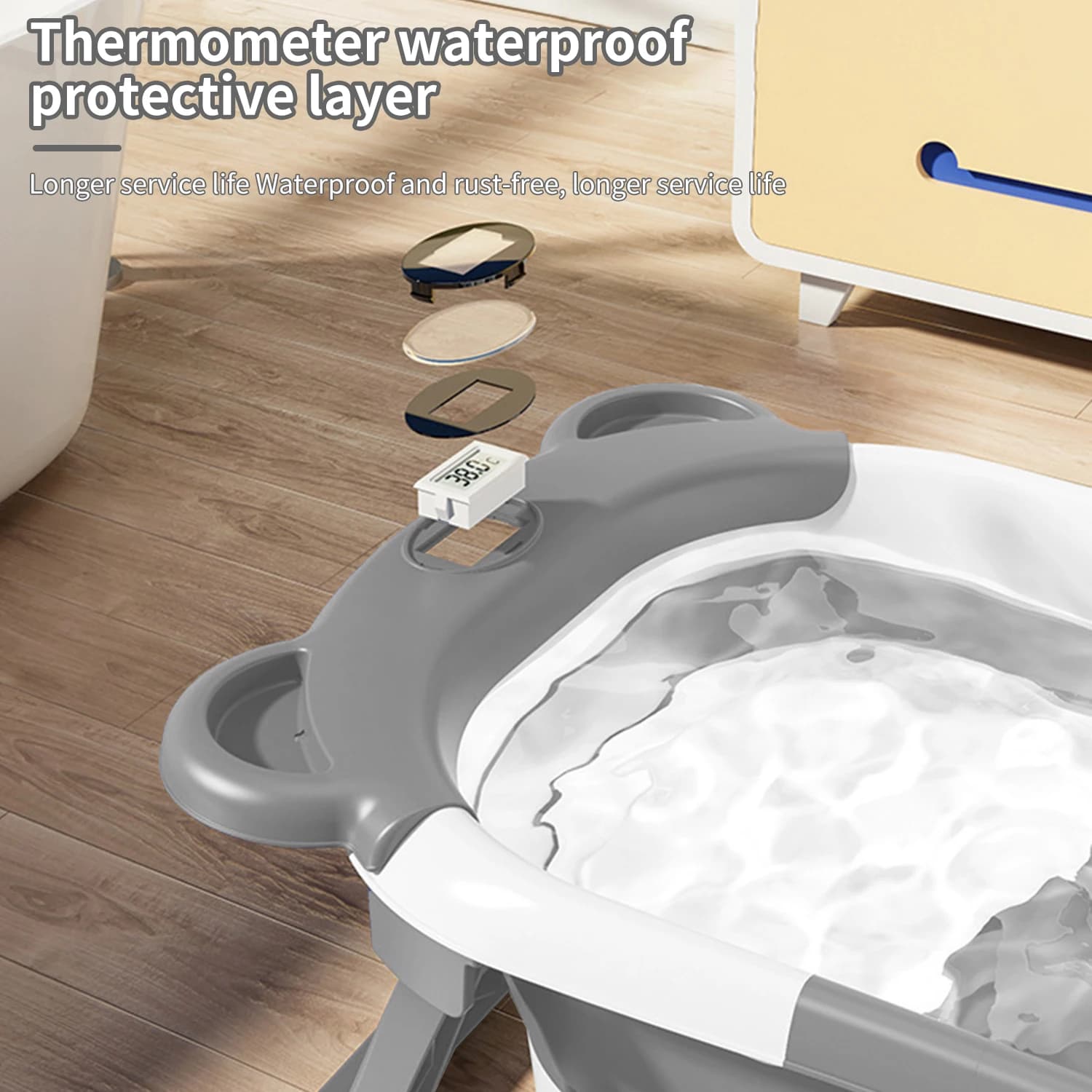 Babybadje Duurzaam Opvouwbaar Groot babybadje Uitgerust met een zachte, antislip badmat temperatuursensor Babybadje met antislip steunpoten Digitaal