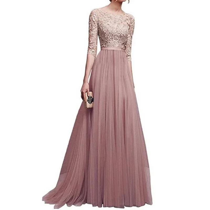2022 Vrouwen Plus Size 5XL Drie Kwart Mouw Kant Chiffon Lange Avond Party Dress Fit En Maxi Enkellange Jurken vestios