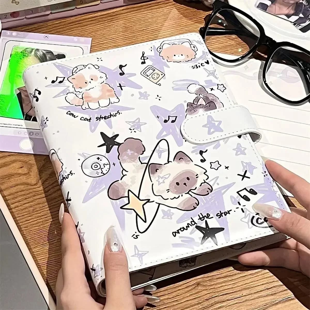 IFFVGX Kitten A5 Kpop Idol Binder Fotokaarthouder PU Fotoalbum Fotokaarten Verzamelboek Kaartopslag Kawaii Briefpapier 포토카드 용품