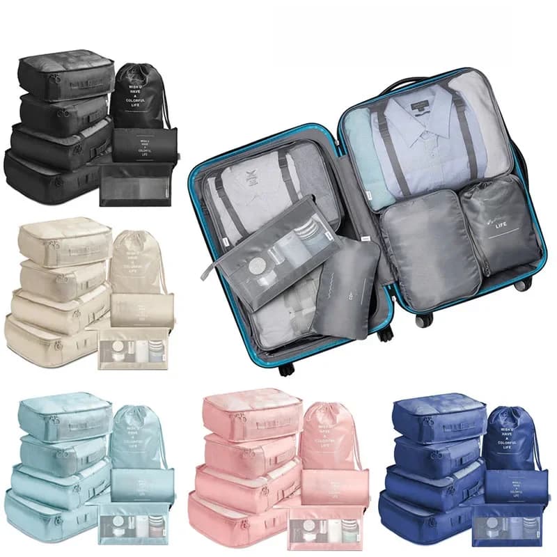 7 stuks reisorganisator opbergzakken kledingkast kubus koffer verpakking kubussen set opslagers bagage kleding schoenenzakje opvouwbaar