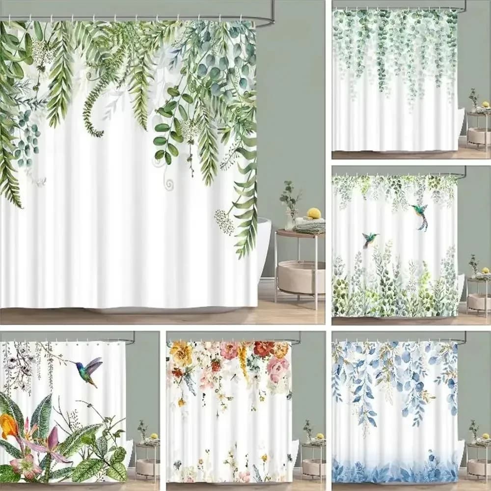 Salie Groen Douchegordijn Plant Botanisch Eucalyptusblad Aquarel Groen Bladeren Bloemen Badgordijnen Stof Badkamerdecor