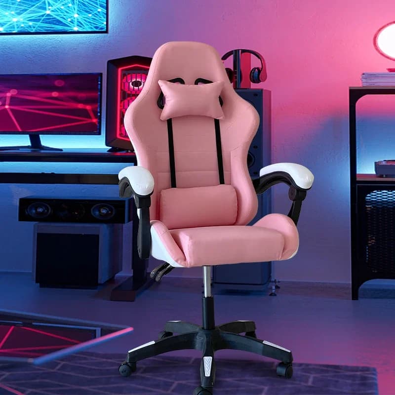 Roze Gaming Stoel Voor Meisjes Computer Stoel Hoogte Verstelbare Comfortabele Bureaustoel Met Hoofdsteun Lumbale Kussen Draaistoel
