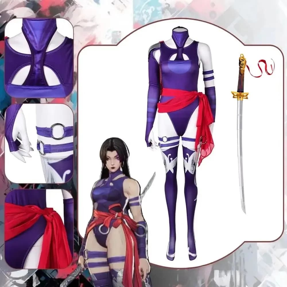 Klinknagels Psylocke Cosplay Vrouwen Kostuum Jumpsuit voor Vrouwelijke Vermomming Kleding Fantasie Rollenspel Outfits Halloween Carnaval Pak
