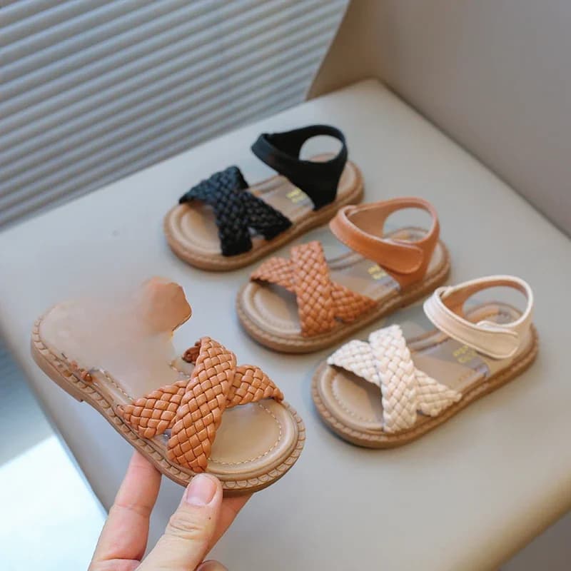 Peuters Meisjes Sandalen Kinderen Prinses Strandschoenen 2024 Gloednieuwe Gekruiste Geweven Stijl Mode Kinderen Zomer Sandalen Zacht Schattig