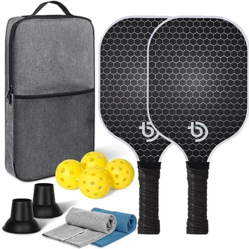 Pickleball Paddles Set Van 2 Glasvezel Pickleball Set Met Antislip Ergonomische Soft Grip Pickleball Ballen Tas Voor Mannen Vrouwen