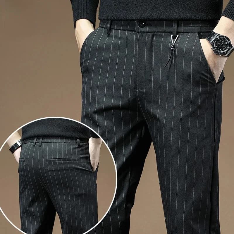 Mode Hoge Kwaliteit OUSSYU Mannen Broek Rechte Lange Klassieke Business Merk Dunne Engeland Streep Casual Volledige Broek Mannelijke 36 38