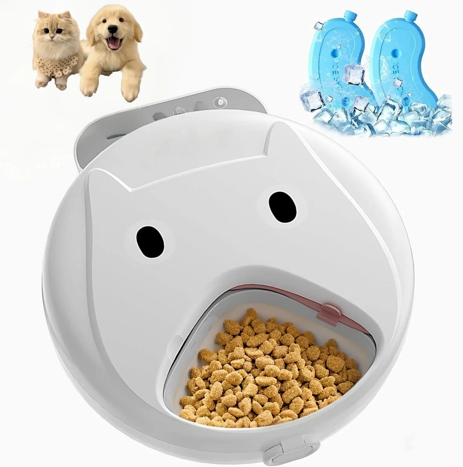 Automatische voerbak voor huisdieren Slimme kattenvoerdispenser voor natvoer en droogvoer, automatische voerbak voor katten, ijsdoos apart