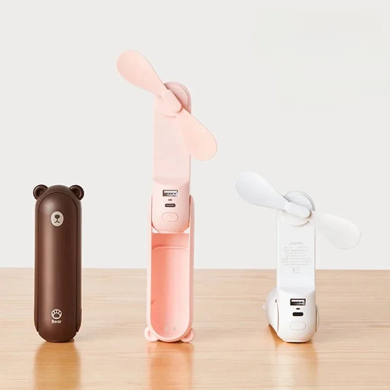 Handheld Bear elektrische ventilator Draagbare kleine ventilator voor studenten Multifunctionele huishoudelijke opvouwbare USB-oplaadbare stand-up