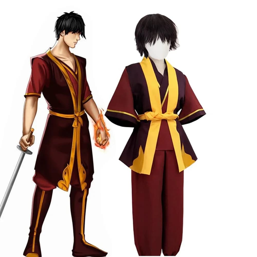 Avatar The Last Airbender Prins Zuko Cosplay Kostuum Anime Rood Kostuum Zwart Pruik Man Vrouwen Volwassen Kleding Voor Halloween Partijen