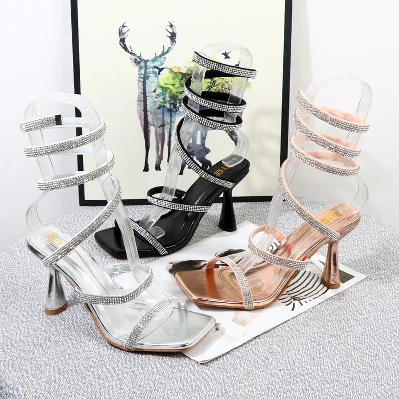 Spiraal Riem Hoge Hakken Sandalen Voor Export Plus Size 2022 Zomer Mode Strass Lente Riem Hak Vrouwen Sandalen