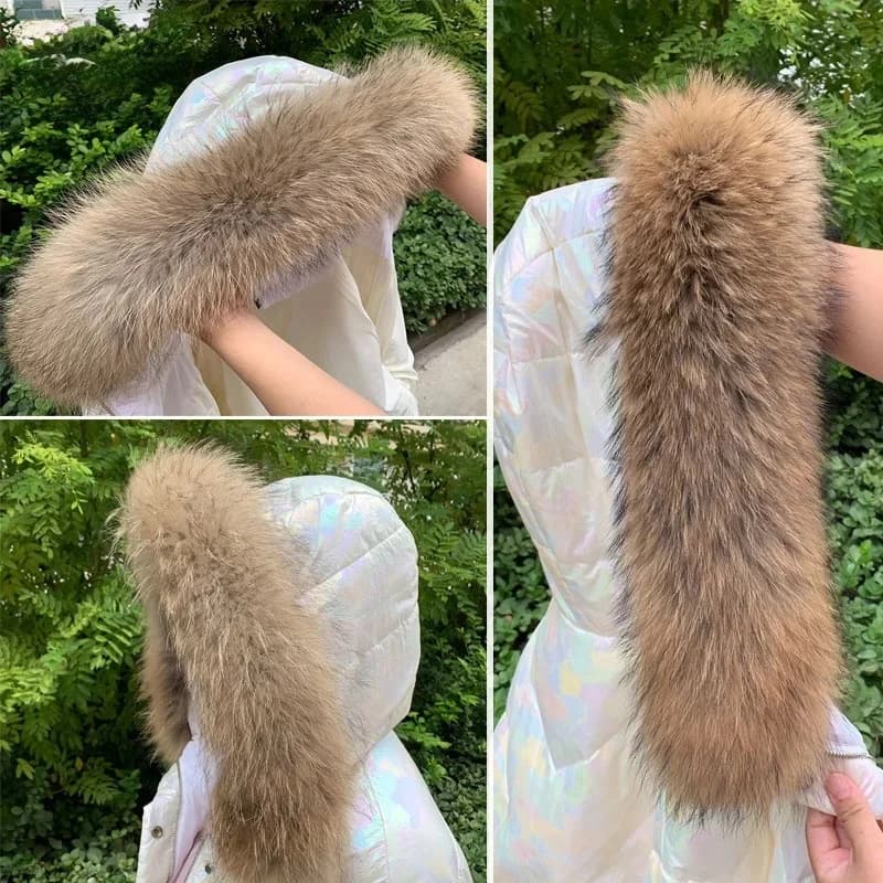 Echte Bontkraag Voor Jas Parkas Vrouwen Winter Natuurlijke Wasbeer Bont Sjaal Voor Jas Warme Luxe Harige Capuchon Rand Met Knopen