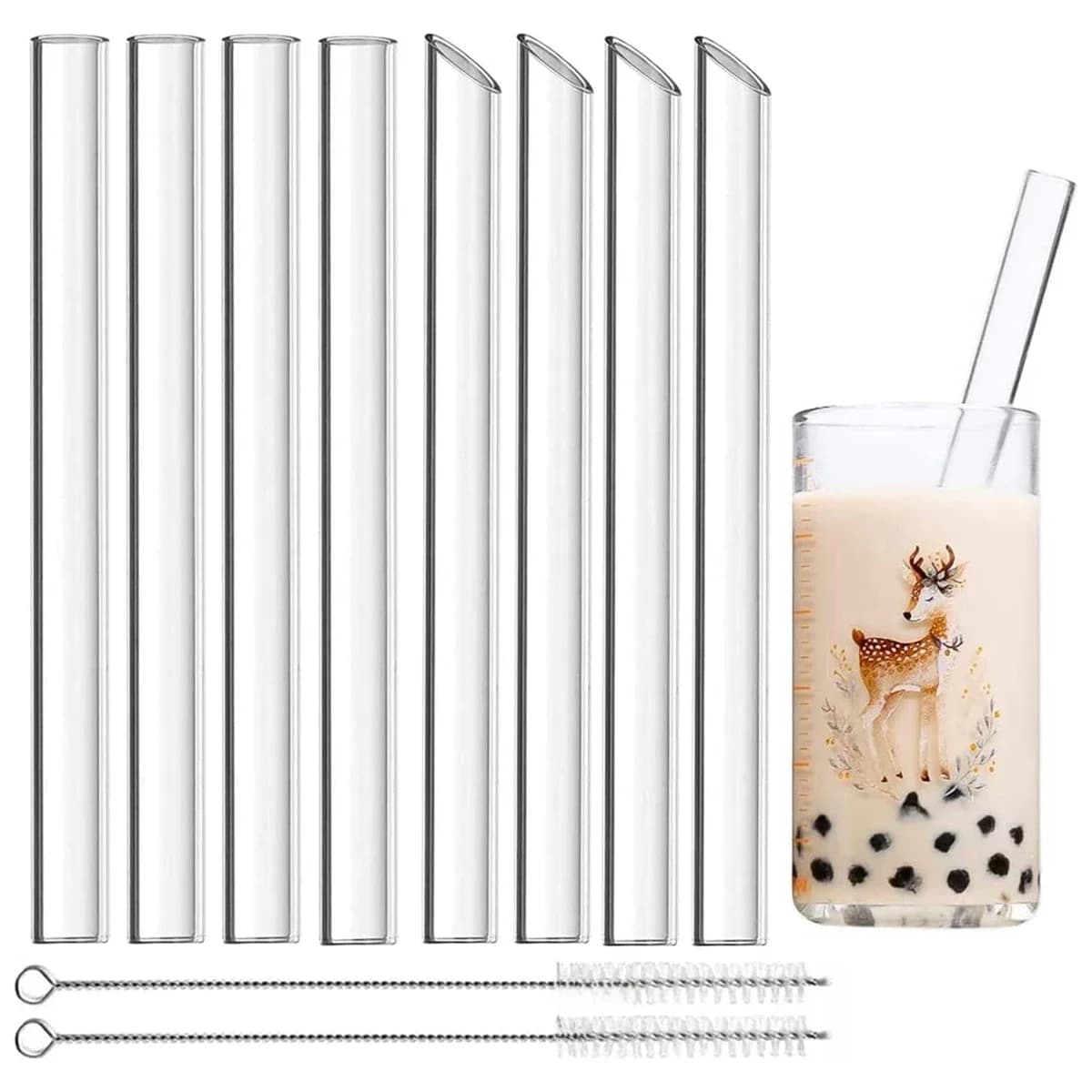 8 Stuks Herbruikbare Glazen Rietjes 14 Mm Extra Brede Boba Rietjes Voor Bubble Thee Smoothie Milkshake Grote Milieuvriendelijke Rietjes
