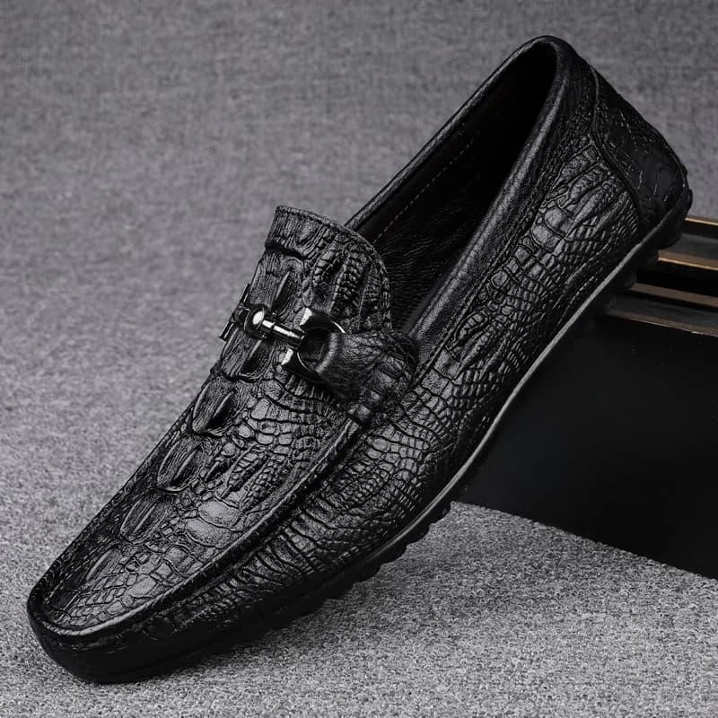 Italiaanse Handgemaakte Schoenen Echt Leer Zwarte Formele Schoenen Casual Loafers Mannen Krokodil Patroon Mode Check Mocassins Schoenen