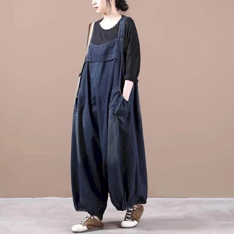Oversized denim jumpsuits voor dames Koreaanse stijl playsuit wijde pijpen broek losse broeken overalls voor dameskleding uit één stuk