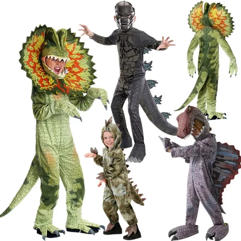Halloween kinderen Dinosaurus Kostuums Wereld T-Tyrannosaurus Cosplay Jumpsuits Stage Party Cos Pakken Voor Kinderen Kerstcadeaus