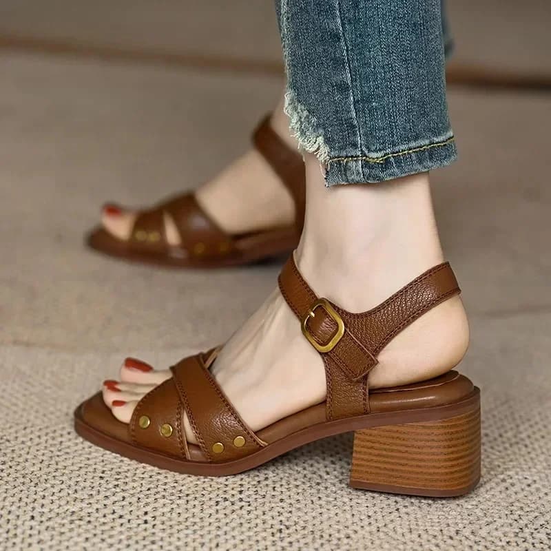 Dames Zomer Sandalen met middelhoge hak Open teen en lege gekruiste bandjes aan de achterkant Elegante damesschoenen met hak 2024 Trend Hoge hakken