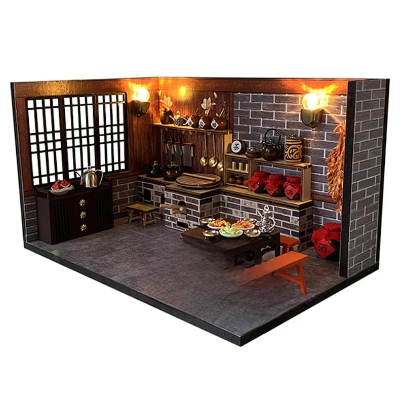 Diy Miniatuur Houten Poppenhuizen Kit Met Meubels Chinese Oude Keuken Roombox Villa Poppenhuis Gemonteerd Speelgoed Casa Geschenken