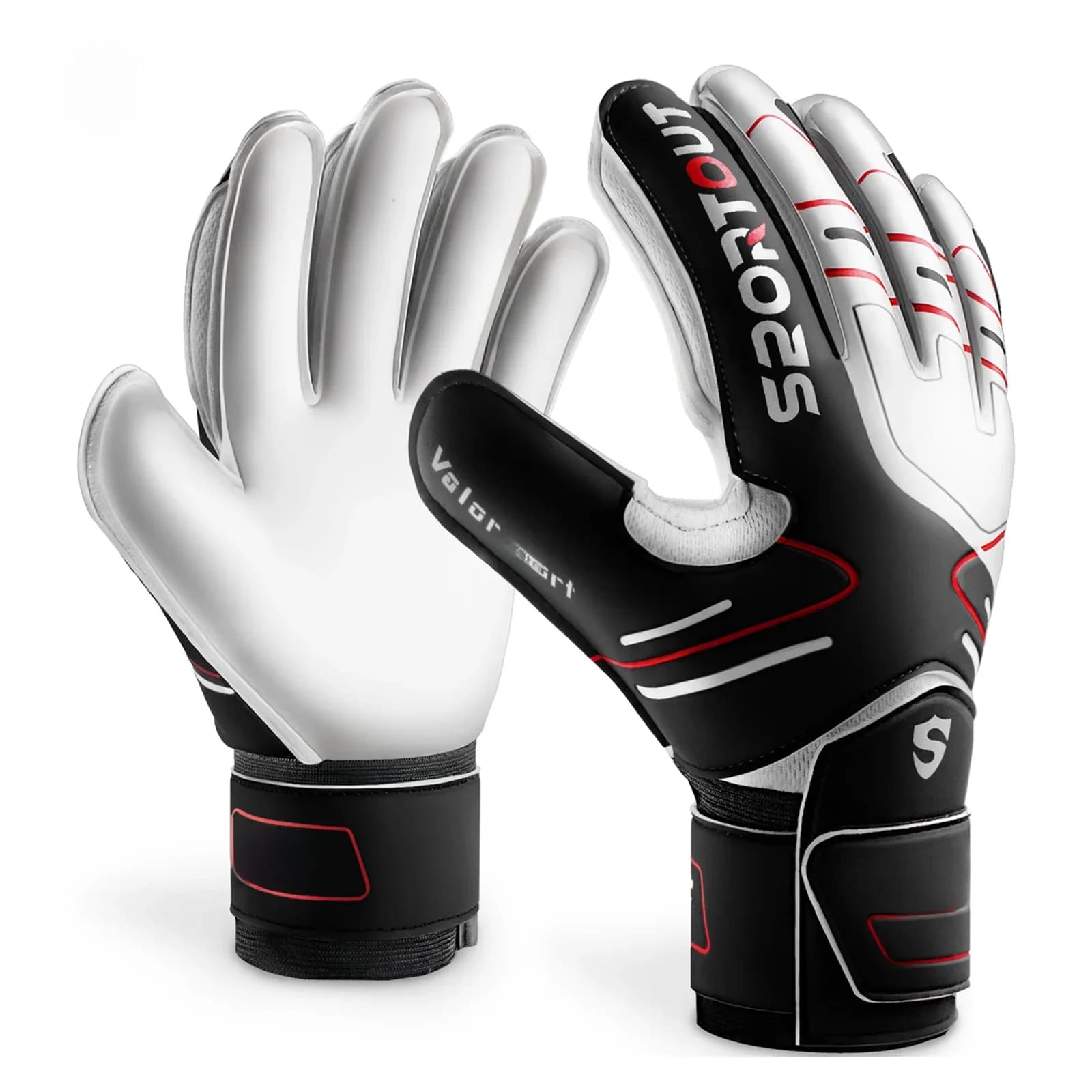 Sportout keepershandschoenen voor jongeren en volwassenen, sterke grip voor de sterkste besparingen, met vingervorm en 4+3 mm latex