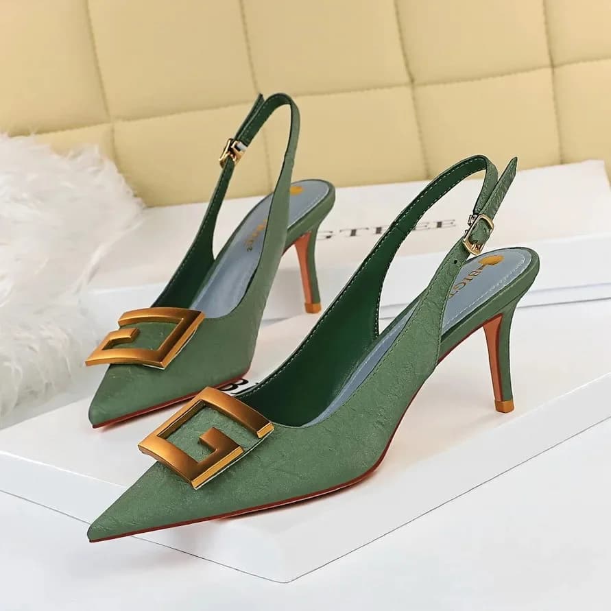 2024 Herfst Dames Zacht Lederen Slingback Schoenen Dunne Hoge Hakken Kantoorjurk Mode Holle Puntige Neus Zachte Sandalen 8999-5