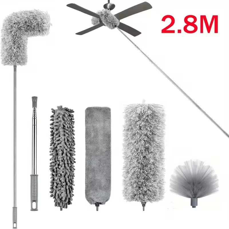 4-in-1 Uitschuifbare microvezelstofdoek met roestvrijstalen steel (8,5-280 cm) - Wasbare & buigbare pluimenstofdoek voor moeilijk bereikbare plaatsen