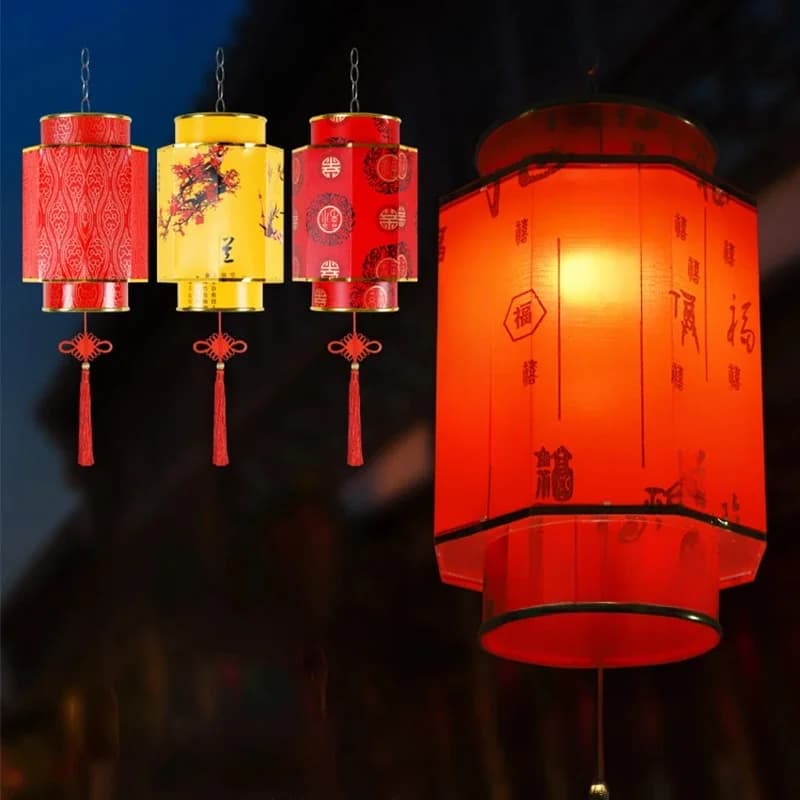 Chinese Rode Lantaarn Kroonluchter Handmatig Materiaal Buiten Waterdicht Zonnescherm Gedrukt Antieke Schapenvacht Festival Decor Lantaarn