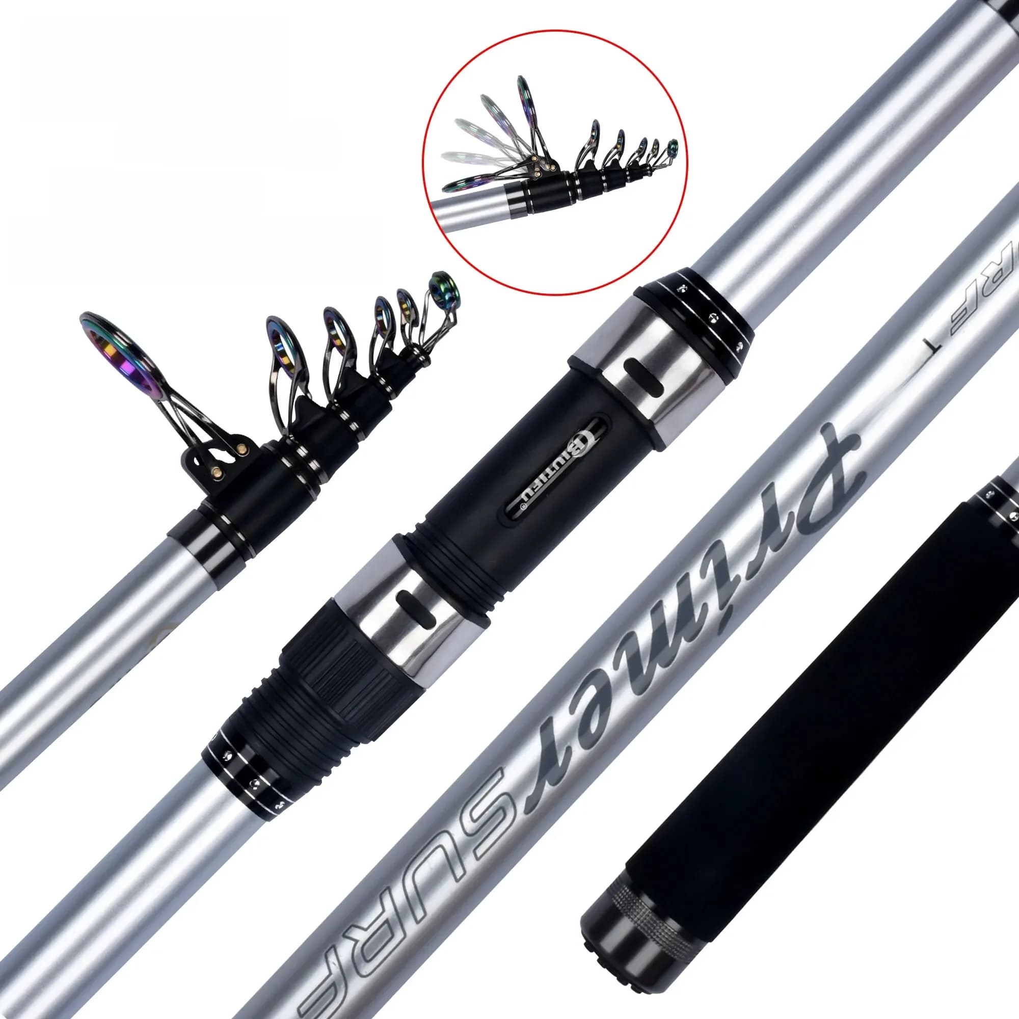 BIUTIFU Telescopische surf-hengels 3.9/4.2/4.5/5.0/5.3m 30T Carbon Travel Spinning Power 60-200g werpen Surfcasting Shore Pole