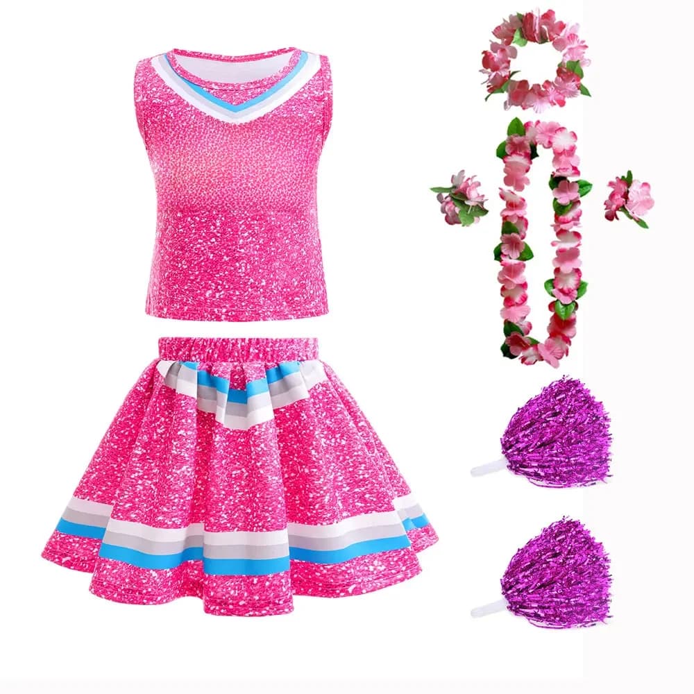 Meisjes Barlie Cheerleader Jurk Cosplay Kostuum Goed Ziet Zoet Schattig Veelzijdig Cheerleader Kostuum Hawaii Lei Lint