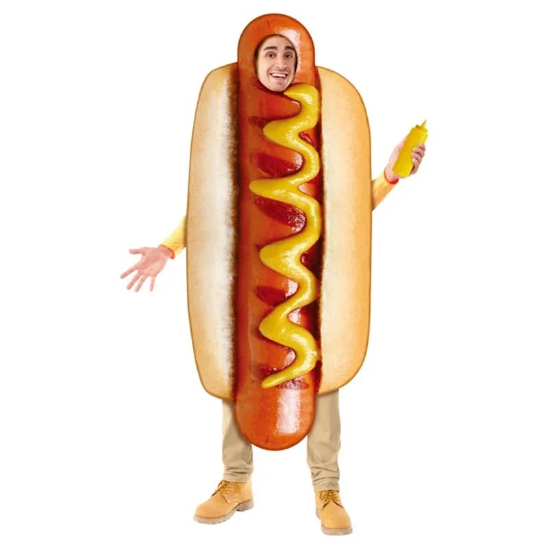 Umorden Unisex Voedsel Worst Hot Dog Kostuum Tuniek Spons Pak Volwassen Mannen Vrouwen Grappige Purim Halloween Party Fancy Dress Cosplay
