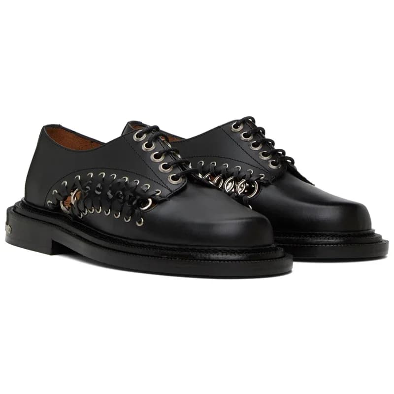 Zwarte Ronde Neus Metalen Gesp Ringband Ontwerp Heren Schoenen Retro Casual Man Schoenen Slip-On Lente Luxe Comfortabele Loafers