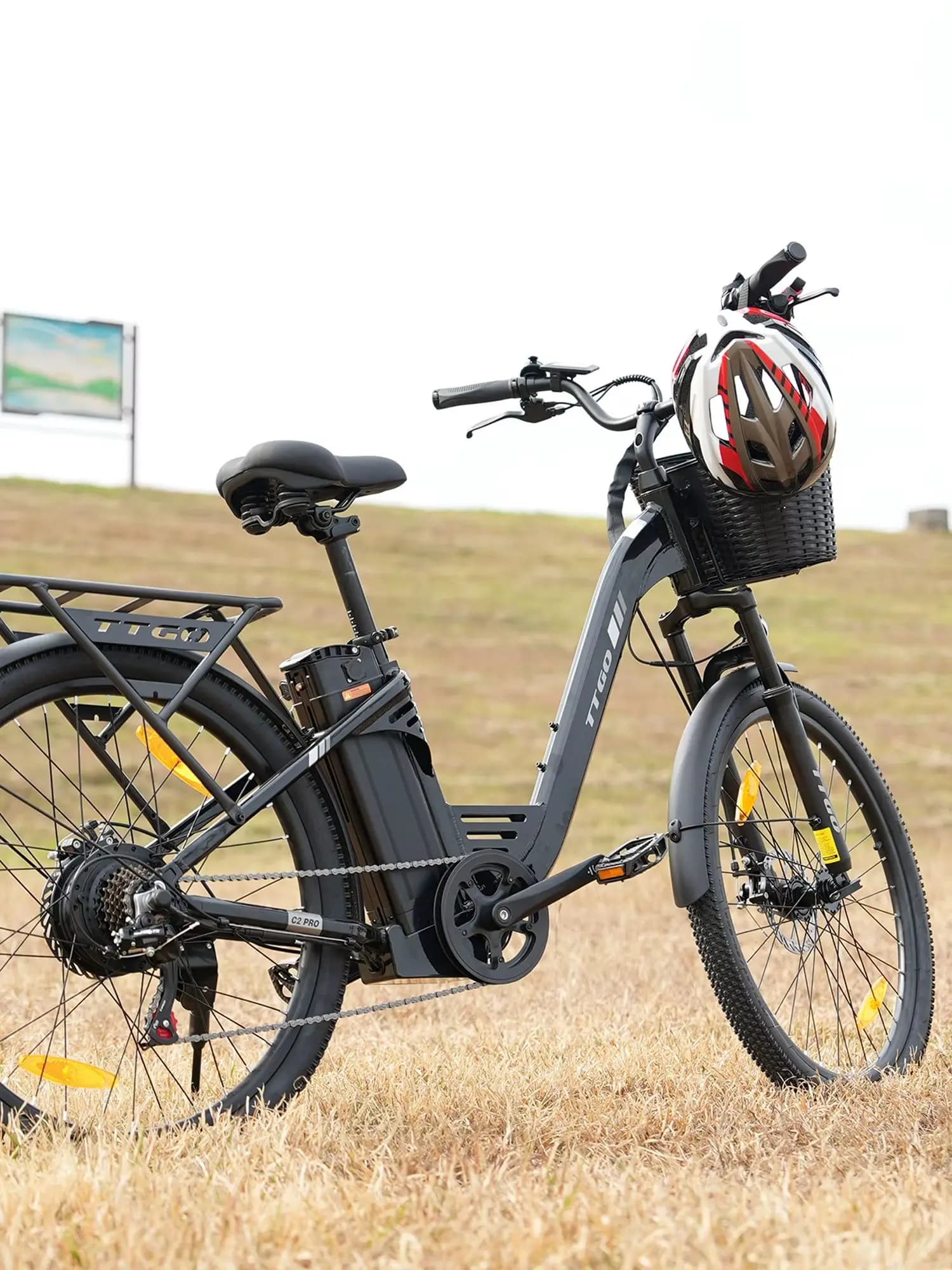 TTGO elektrische fiets voor volwassenen, 26-inch stadsfiets voor dames en heren, 36V 18Ah batterijfiets, 7-versnellingskettingaandrijving, schijfrem