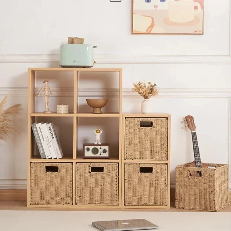 Geweven rieten opbergmand Vierkant speelgoed Snack opbergmand Garderobe Kleding Organizer Box Home Diversen opslag