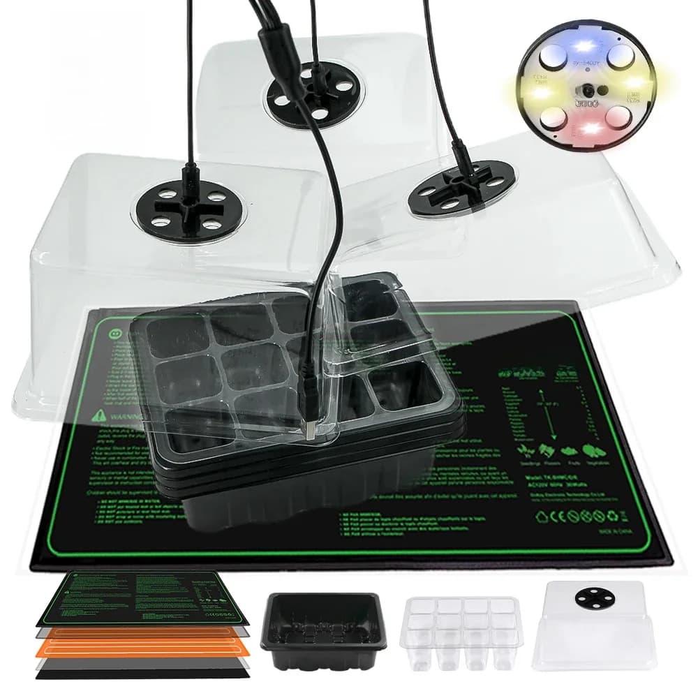 12-Cells Zaailing Trays Kiemdoos Vol Spectrum Geleid Kweeklicht Waterdichte Planten Verwarming Pad Binnentuin Zaadteelt