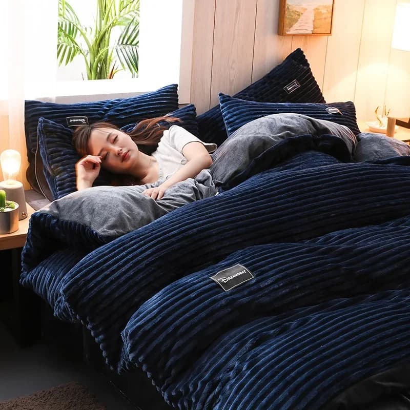 3-delige dekbedovertrek Winter Warm Beddengoed sets Dubbele dekbedovertrek koning Twin queensize bed dik Flano Coral Fleece met kussensloop