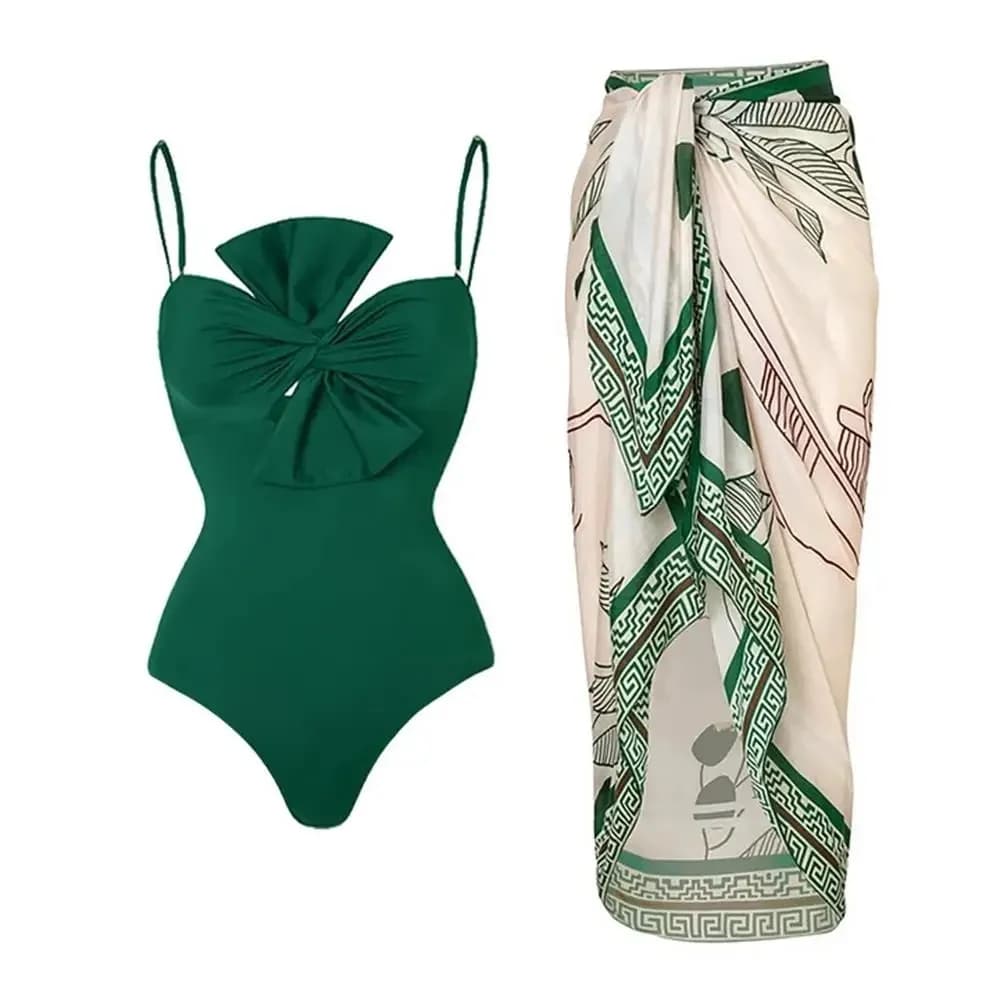 2026 Push-up eendelig badpak met strandrok Retro badmode Dames Sexy badpak Effen strandkleding Monokini Zwemmen Zomer