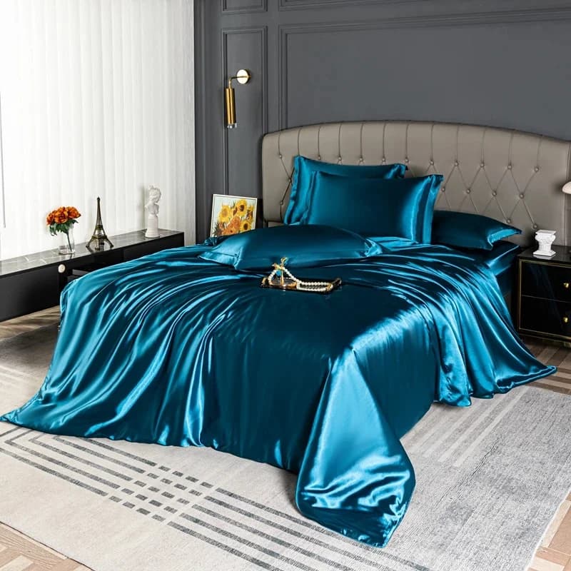 NIEUW Beddengoedset Hoogwaardig effen kleur satijnen dekbedovertrek Enkel Dubbel Queen Kingsize dekbedovertrekset