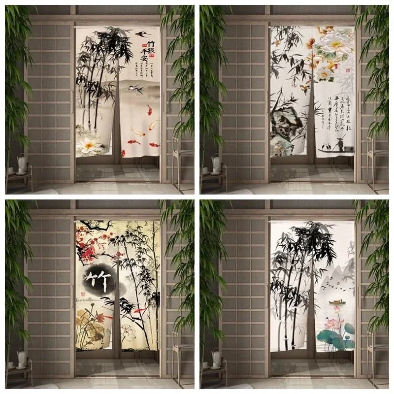 Chinese Inkt Bamboe Schilderij Deur Gordijn Japanse Split Deuropening Gordijnen Scheidingswand Huishoudelijke Slaapkamer Keuken Badkamer Gordijn