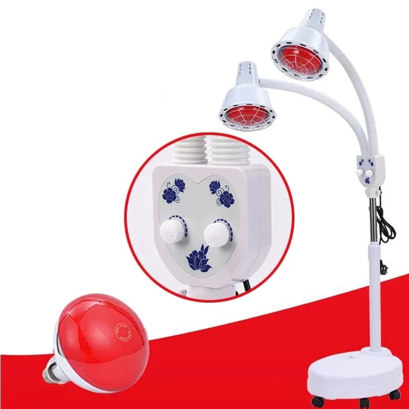 275W Dubbele Hoofd Infrarood Therapie Lamp Infrarood Licht Verwarming Hoogte Verstelbare Floor Stand Schoonheid Behandeling Lamp Facial