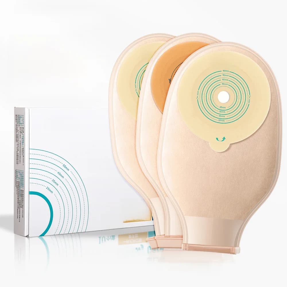 Cofoe 10Pcs Huidskleur Doorschijnende Colostomyzak 20-65Mm Een Stuk Open Stoma Tas Rectale Afleiding stoma Zorg Geen Behoefte Clips