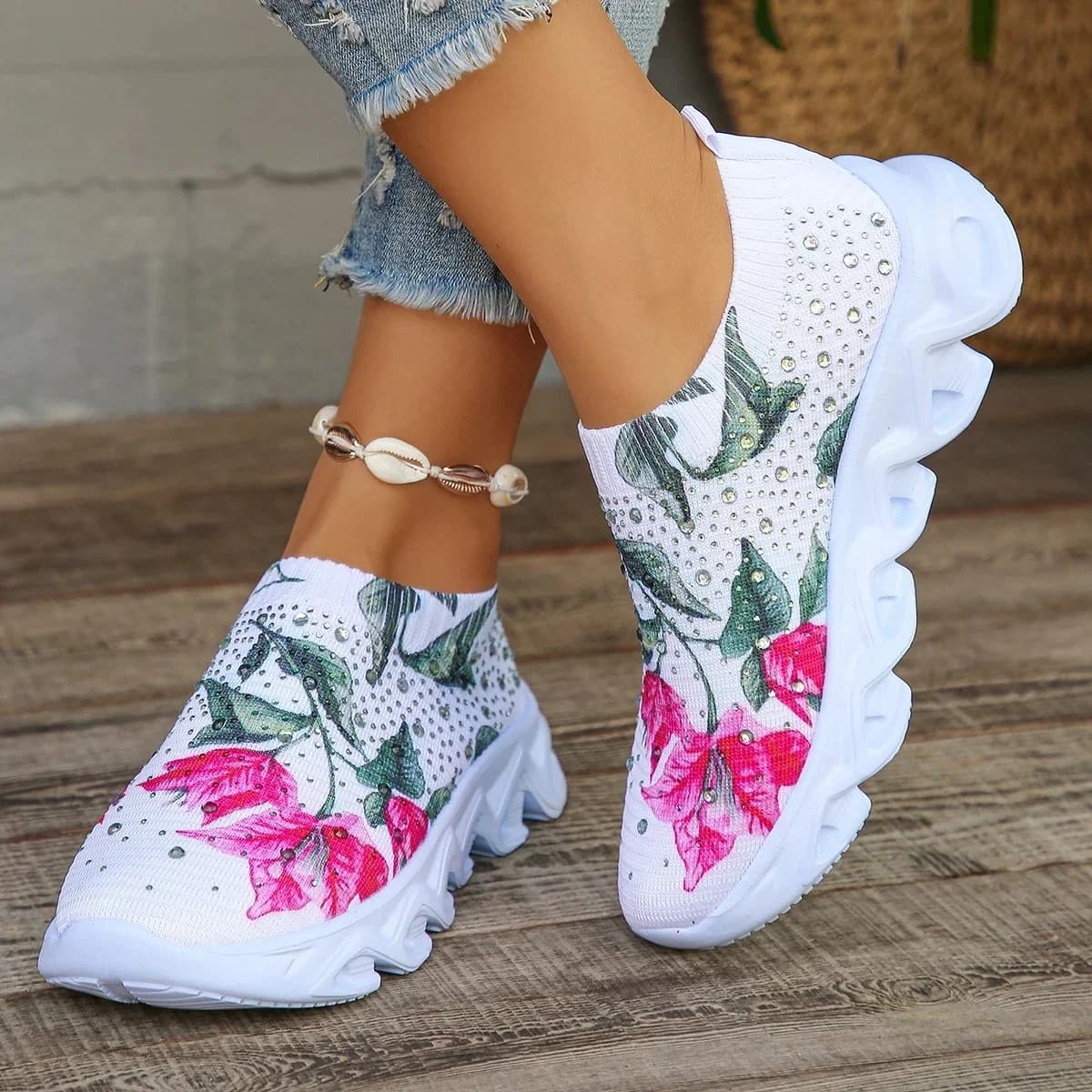 Plus Size Mode Gedrukt Platform Sneakers Vrouwen Gebreide Ademende Mesh Loopschoenen Vrouw Zomer Antislip Casual Sportschoenen