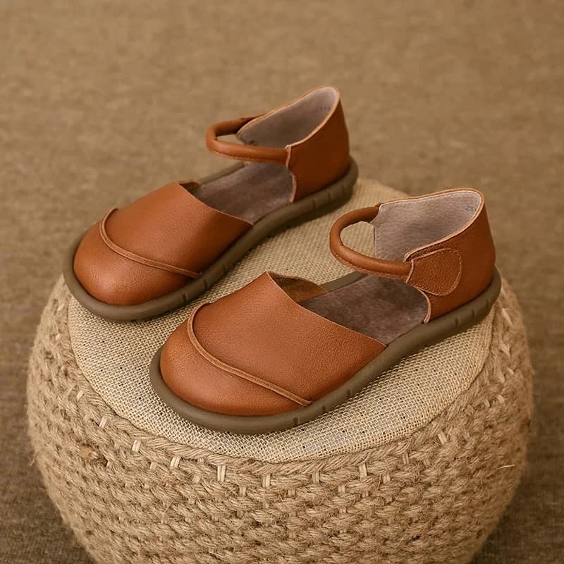 Johnature Retro handgemaakte lederen flats sandalen zomer casual veelzijdige comfortabele zachte zool damesschoenen