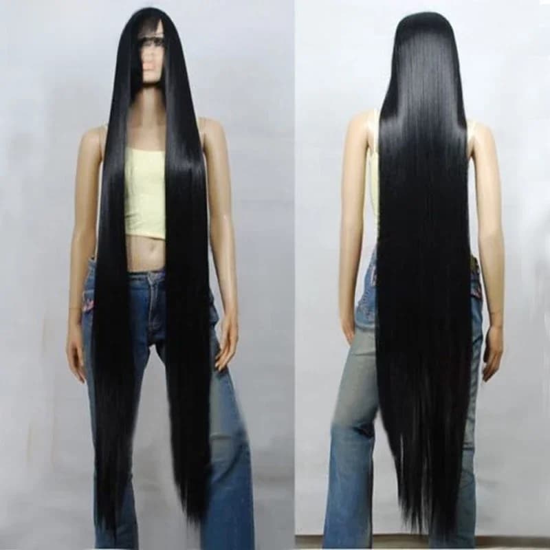 80Cm 100Cm 120Cm 150Cm 200Cm Zwarte Lange Rechte Hittebestendige Haar Cosplay Kostuum Pruik + pruik Cap