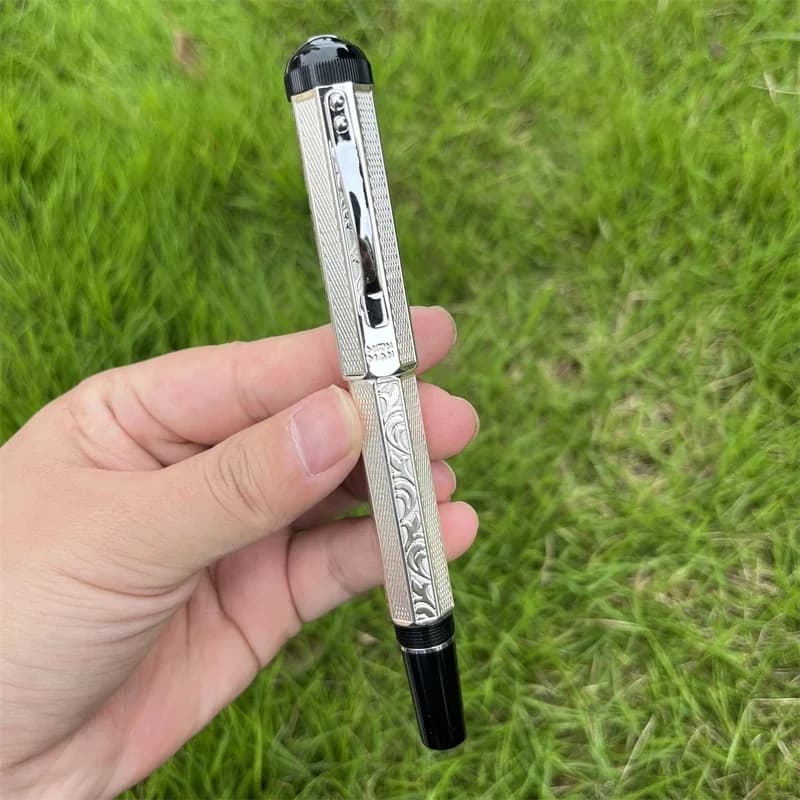 Nieuwe MAJOHN P138 Vulpen Zuiger Octaëdrisch Etspatroon Metalen Schrijven Inktpennen EF/F/M/Platte Nr. 6 Penpunt Klassieke Vergulde Pennen