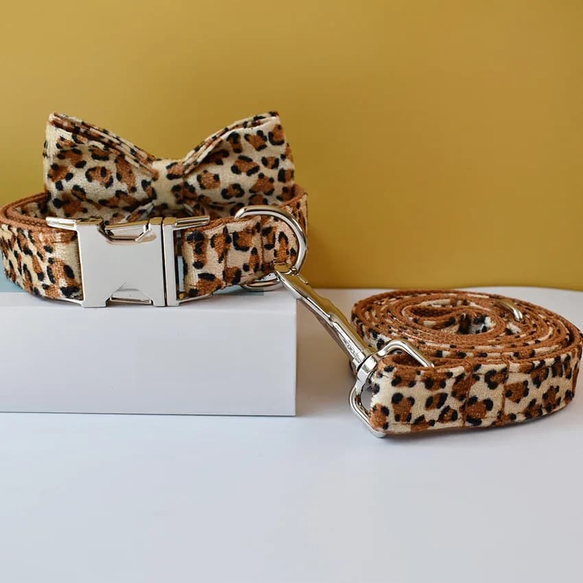 Luipaardprint strikdas hondenhalsband voor kleine, middelgrote en grote honden Aangepaste halsbanden Gegraveerd naamplaatje Dierbenodigdheden Ketting