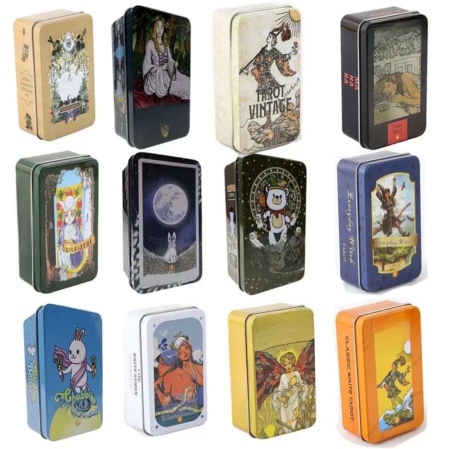 Tarot Kaarten Dek hoge kwaliteit in Metalen Blikken Doos 10 cm * 6 cm bordspellen goud groen-plated Rand kaarten met papier handleiding