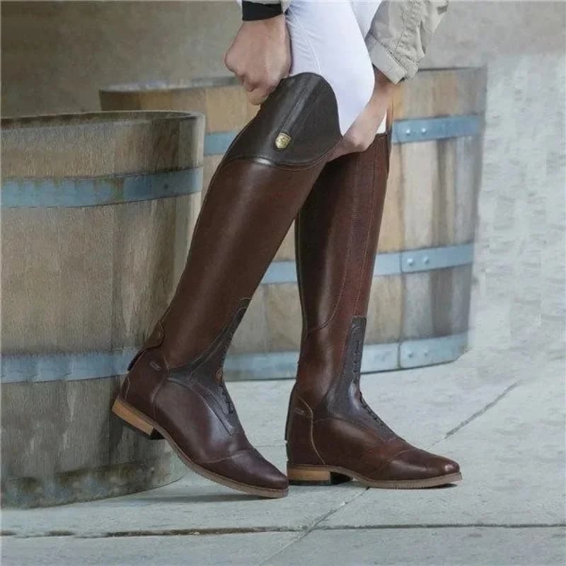 Nieuwe bruine rijlaarzen koeienhuid dressuur springlaarzen paardensport unisex teugels aangepaste rijuitrusting podium rollenspel kostuum