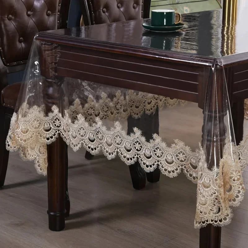 Waterdicht tafelkleed PVC transparant zacht eettafelkleed Kant geborduurd oliebestendig tafelkleed salontafel kristallen plaat